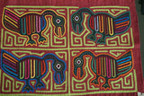 KUNA INDIAN FOLK ART 1970's MOLA BLOUSE PANEL FROM SAN BLAS ISLANDS, PANAMA. Hand stitched Abstract Reverse Applique:  Bird Heron Motif 18.5" x 13" (51A)