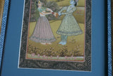 ORIGINAL GONGBI MUGHAL ART BEAUTIFUL FRAMED LARGE PERSIAN INK MINIATURE PAINTING ON SILK FROM NEPAL EXTREMELY DETAILED RENDITION OF KRISHNA IN ORNATE GARB DFN1 DECORATOR DESIGNER COLLECTOR WALL ART HOME DECOR 19”X13.5”