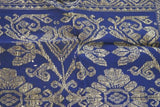 Museum Quality Old Brocade Damask Wedding Sarung Songket Textile Embroidery 43"x21" belonging to Balinese Nobility royalty. Cobalt Blue with Metallic Gold Threads Hand woven with Handspun Cotton & Silk in a beautiful pattern Klungkung Regency, Bali (SG35)