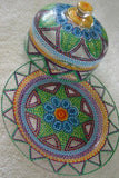 Unique cute Cabin, cabana or Home  Décor: 2 Large Glass Ball Ornament  with Beach Palm Trees Ocean Island Motif delicately Hand painted  & Signed by  Florida artist