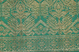 Old Embroidery Damask Brocade woman Sari Wedding Songket Sarong Textile. Emerald Green with Metallic Gold Threads 62" x 39" (SG43) belonging to Nobility royalty Hand woven with Handspun Silk from Karangasem, Sideman
