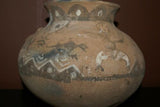 Rare 1980's Vintage Collectible Primitive Hand Crafted Vermasse Terracotta Pottery, Vessel from East Timor Island, Indonesia: 3D Raised Relief Decorative Geometric & Ancestor Motifs, colored with natural earthtone pigments 7" x 9" (26" Diameter) P9