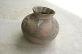 Rare 1980's Vintage Collectible Primitive Hand Crafted Vermasse Terracotta Pottery, Vessel from East Timor Island, Indonesia: 3D Raised Relief Decorative Geometric and ancestor Motifs colored with natural Pigments 9" x 8" (26" Diameter) P22