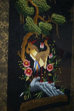 Huge Hmong Tribe Colorful Artwork Embroidery Needlework Original Museum Masterpiece of trees & Cranes DFH8 Hand stitched by Talented Artist  Signed Custom Hand painted Frame & Mats Wall Art Home Décor Designer Collector Unique 33 1/2" x 19 1/2"