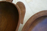 2 HUGE STUNNING HAND CARVED ROSEWOOD SAGO PLATTER DISH BOWLS, 1 OVAL SHAPE & OTHER A MARINE TURTLE  WITH DELICATELY INCISED BORDERS ON FINS AND TAIL CREATED BY RENOWNED TRIBAL SCULPTOR TROBRIAND ISLANDS MELANESIA SOUTH PACIFIC COLLECTOR 2A16 & 2A212
