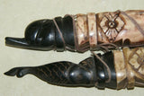 CHOICE BETWEEN 2 Vintage Timor Ethnic Authentic Tribal Lime Containers (used during Betel Habit): Hand Carved Buffalo Bone receptacles with hand etched Scrimshaw motifs, Hand Carved Ebony Wood Lids, Fish & Turtle motifs: BN18A & BN18B