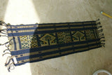 Hand woven Sumba Songket Hinggi Ikat (53" x 13") with Geometric Designs. Made from Handspun Cotton, Dyed with Natural Pigments (SR61) earthtones wall décor blues golds designer textile collector