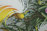 GIGANTIC 34.5”x 29” ORIGINAL DETAILED COLORFUL  BALINESE PAINTING ON CANVAS BY RENOWN UBUD ARTIST RAINFOREST PARADISE WITH FOLIAGE ORCHID FLOWERS BIRDS OF PARADISE FRAMED IN CUSTOM MATS & FRAME HAND PAINTED TO MATCH DFBB7 DESIGNER COLLECTOR MASTERPIECE