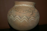 Rare 1980's Vintage Collectible Primitive Hand Crafted Vermasse Terracotta Pottery, Vessel from East Timor Island, Indonesia: 3D Raised Relief Decorative Geometric & Gecko Motifs colored with natural earth tone pigments 7" x 9" (24 Diameter) P30