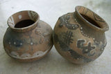 CHOICE OF 1 OR BOTH: 1980's Rare  Vintage Primitive Hand Crafted Vermasse Terracotta Pottery, Pots from East Timor Island, Indonesia. CHOICE OF: (P16) Lizards Motif 8" x 7" (26" Diameter) AND/OR (P31) Gecko Motif 8.5" x 7.5" (25" Diameter)