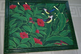 GIGANTIC 31”x 25” ORIGINAL DETAILED COLORFUL  BALINESE PAINTING ON CANVAS BY RENOWN UBUD ARTIST RAINFOREST PARADISE WITH FOLIAGE HIBISCUS FLOWERS BIRDS FRAMED IN CUSTOM FRAME HAND PAINTED TO MATCH DFBB13 DESIGNER COLLECTOR ARTWORK MASTERPIECE