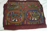 Kuna Indian Abstract Mola Textile blouse panel Applique Art, from San Blas Islands Panama. Hand Stitched with Tiny Stitches: Parrots & Coconut Palms Size: 15" x 13" (55A)
