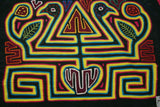 Kuna Indian Folk Art Mola Blouse Panel from San Blas Islands, Panama. Hand-stitched Applique: Tree of Life with Birds, Heart as Root  17" x 11.75" (75B)