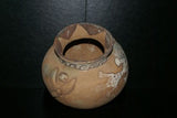 Rare 1980's Vintage Collectible Primitive Hand Crafted Vermasse Terracotta Pottery, Vessel from East Timor Island, Indonesia: 3D Raised Relief Gecko Motifs  & Decorative Geometrics colored with natural earthtone pigments 8.5" x 7" (25" Diameter) P38