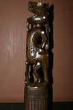 Rare Hand Carved Wood & Mother of Pearl Chief Power staff, magic amulet: Dragon sticking his tongue to intimidate & scare evil spirits, Trobriand Islands, Massim Culture, Kula Ring, South Pacific (1A1)