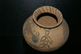 Rare 1980's Vintage Collectible Primitive Hand Crafted Vermasse Terracotta Pottery, Vessel from East Timor Island, Indonesia: Motifs of man & gecko colored with natural earthtone Pigments 7.5" x 9.5" (28.5" Diameter) P36