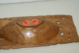 STUNNING 1 OF A KIND HAND CARVED KWILA WOOD MUSEUM MASTERPIECE SAGO PLATTER DISH BOWL WITH MOTHER OF PEARL INSERTS & DELICATE LACY INCISED BORDER BY RENOWNED TRIBAL SCULPTOR TROBRIAND ISLANDS MELANESIA SOUTH PACIFIC OCEANIA 12"X 4.75 X 2”” COLLECTOR 2A7