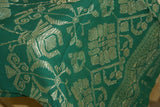 Old Brocade Damask Songket Sarong Emerald Green Embroidery with Metallic Gold Threads and Lotus Motifs 63" x 40" (SG39) belonging to Balinese Nobility royalty Hand woven with Handspun Silk in a beautiful pattern from Klugkung Bali