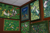 GIGANTIC FRAMED  41”x 30”  ORIGINAL MASTERPIECE DETAILED COLORFUL  BALINESE PAINTING ON CANVAS BY RENOWN UBUD ARTIST RAINFOREST PARADISE WITH FOLIAGE HIBISCUS ALAMEDA COCKATOO BIRD OF PARADISE ARTWORK DFBB16 DECORATOR DESIGNER ART COLLECTOR HOME DECOR