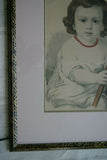 19th century original antique 1857 H.C HAND COLORED Original Authentic Currier & Ives Huge Folio Lithograph 29 1/2" X 24 child with "Grandpapa’s Cane" professionally framed in signed hand painted frame and double matted, one mat is hand painted as well