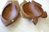 2 STUNNING HUGE (17” LONG) HAND CARVED ROSEWOOD MUSEUM MASTERPIECES PLATTER DISH BOWLS  ONE IS A FISH SCULPTURE & OTHER A MARINE TURTLE  BY RENOWNED TRIBAL SCULPTOR TROBRIAND ISLANDS MELANESIA SOUTH PACIFIC COLLECTOR DESIGN 2A140 & 2A213