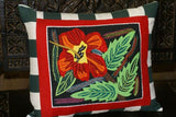 Kuna Indian Folk Art Mola from San Blas Islands, Panama. Hand stitched Applique: Pink Hibiscus Flower 14.5" x 12.5" (360)