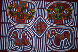 Huge Kuna Indian Mola Fabric Panel Applique from San Blas Islands. Hand-stiched Textile Applique: Women and Birds Motif  24"x17"  (21A)