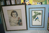 19th century original antique 1857 H.C HAND COLORED Original Authentic Currier & Ives Huge Folio Lithograph 29 1/2" X 24 child with "Grandpapa’s Cane" professionally framed in signed hand painted frame and double matted, one mat is hand painted as well