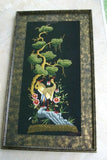 Huge Hmong Tribe Colorful Artwork Embroidery Needlework Original Museum Masterpiece of trees & Cranes DFH8 Hand stitched by Talented Artist  Signed Custom Hand painted Frame & Mats Wall Art Home Décor Designer Collector Unique 33 1/2" x 19 1/2"
