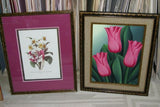 21.5”x 17”DETAILED COLORFUL BALINESE PAINTING ON CANVAS BY RENOWN UBUD ARTIST HOT PINK TULIPS FRAMED IN SIGNED CUSTOM FRAME HAND PAINTED WITH DETAIL TO INHANCE THE ARTWORK & WITH REAL SAND MAT DFBF1 DECORATOR DESIGNER ART COLLECTOR HOME DÉCOR