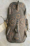 SOUTH PACIFIC OCEANIC ART HAND CARVED TRIBAL CLAN ANCESTRAL  POLYCHROME SPIRIT DANCE MASK WITH PIGMENTS BUSH TWINE USED DURING SECRET CEREMONIES &  INITIATIONS MINDIBIT VILLAGE MIDDLE  SEPIK PAPUA NEW GUINEA 12A10 COLLECTOR DESIGNER DECOR 24"x12"x 3.5"