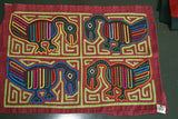 KUNA INDIAN FOLK ART 1970's MOLA BLOUSE PANEL FROM SAN BLAS ISLANDS, PANAMA. Hand stitched Abstract Reverse Applique:  Bird Heron Motif 18.5" x 13" (51A)
