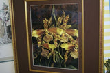 Artist Alexandre Brun Orchid Art Odontoglossum flower Print Framed in Unique Designer Frame with minute hand painted detail of basket weave plus 1 mat, very large 21.75" X 18.5" extremely decorative, home wall décor, one of a kind.