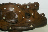 Rare South Pacific tribal Art Trobriand Mother Of Pearl Hand Carved Wd Fish 1A12