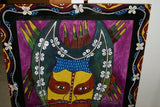 RARE UNIQUE AUTHENTIC COLORFUL FOLK ART PAINTING HILU TRIBE WARRIOR FROM PAPUA NEW GUINEA ARTIST FRAMED IN SIGNED HAND PAINTED FRAME TO MATCH THE ART WITHIN 31” by 27” DFP12 DESIGNER COLLECTOR WALL ART
