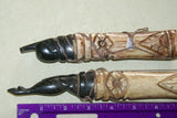 CHOICE BETWEEN 2 Vintage Timor Ethnic Authentic Tribal Lime Containers (used during Betel Habit): Hand Carved Buffalo Bone receptacles with hand etched Scrimshaw motifs, Hand Carved Ebony Wood Lids, Fish & Turtle motifs: BN18A & BN18B