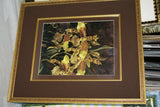 Artist Alexandre Brun Orchid Art Odontoglossum flower Print Framed in Unique Designer Frame with minute hand painted detail of basket weave plus 1 mat, very large 21.75" X 18.5" extremely decorative, home wall décor, one of a kind.