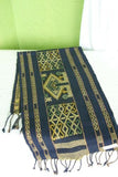Hand woven Sumba Songket Hinggi Ikat (53" x 13") with Geometric Designs. Made from Handspun Cotton, Dyed with Natural Pigments (SR61) earthtones wall décor blues golds designer textile collector