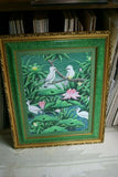 GIGANTIC 31”x 25” ORIGINAL DETAILED COLORFUL  BALINESE PAINTING ON CANVAS SIGNED BY RENOWN UBUD ARTIST RAINFOREST PARADISE WITH FOLIAGE POND LOTUS FLOWERS IBIS EGRET STARLING BIRDS FRAMED IN SIGNED CUSTOM FRAME HAND PAINTED TO MATCH DFBB12 DESIGNER ART