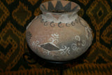 Rare 1980's Vintage Collectible Primitive Hand Crafted Vermasse Terracotta Pottery, Vessel from East Timor Island, Indonesia: 3D Raised Relief Decorative Geometric Motifs colored with natural earthtone Pigments 8.5" x 6.25" (23.5" Diameter) P21