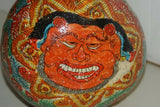 Unique Large Balinese Lime Gourd Hand painted with Wayang Kulit traditional & detailed motifs, Beautiful Kamasan Art depicting Ramayana Epic Scenes:  1G2, 15” tall. Betel  habit paraphernalia. Collected in late 1900’s