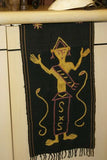 Rare old ceremonial hand spun hand woven black hemp textile loin cloth, Protective royal ancestor motif guarded by marine animals, Embroidery is hand twisted bark rope fiber twine. Melolo Village Sumba Indonesia RE4