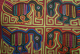 KUNA INDIAN FOLK ART 1970's MOLA BLOUSE PANEL FROM SAN BLAS ISLANDS, PANAMA. Hand stitched Abstract Reverse Applique:  Bird Heron Motif 18.5" x 13" (51A)