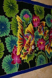 HIGH QUALITY HAND PAINTED TEXTILE FABRIC SARONG, SIGNED BY THE ARTIST. VIBRANT COLORS & VERY DETAILED MOTIFS OF FISH & LOTUS, LILY PADS, 70” x 48” (no 20B)