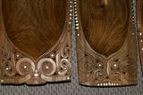 21"x9.5"x 4” STUNNING 1 OF A KIND HAND CARVED KWILA WOOD MUSEUM MASTERPIECE SAGO PLATTER DISH BOWL WITH ROUND  MOTHER OF PEARL INSERTS & DELICATE LACY INCISED BORDERS BY RENOWNED TRIBAL SCULPTOR TROBRIAND ISLANDS MELANESIA SOUTH PACIFIC COLLECTOR 2A108