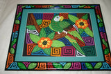Kuna Indian Collector Mola blouse panel from Mamitopo Islands, San Blas Panama. Hand stitched Applique Folk Art: Mirror Image Fish with Maze Background 15.75" x 12.5" (75A)