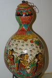 Unique Large Balinese Lime Gourd Hand painted with Wayang Kulit traditional & detailed motifs, Beautiful Kamasan Art depicting Ramayana Epic Scenes:  1G2, 15” tall. Betel  habit paraphernalia. Collected in late 1900’s
