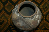Rare 1980's Vintage Collectible Primitive Hand Crafted Vermasse Terracotta Pottery, Vessel from East Timor Island, Indonesia: 3D Raised Relief Decorative Geometric & Ancestor Motifs, colored with natural earthtone pigments 8" x 7" (22.5" Diameter) P25