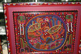 Huge Kuna Indian Mola Fabric Panel Applique from San Blas Islands. Hand-stiched Textile Applique: Women and Birds Motif  24"x17"  (21A)