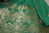 Old Embroidery Damask Brocade woman Sari Wedding Songket Sarong Textile. Emerald Green with Metallic Gold Threads 62" x 39" (SG43) belonging to Nobility royalty Hand woven with Handspun Silk from Karangasem, Sideman